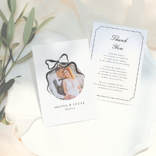 Elegant Bow Whimsical Black & White Photo Wedding Thank You Card