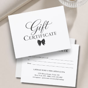 Elegant Bow White Black Gift Certificate