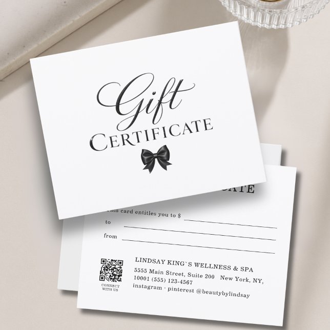 Elegant  Bow White Black Gift Certificate (Elegant Bow Beige Red Gift Certificate)