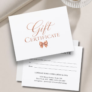 Elegant Bow White Copper Gift Certificate