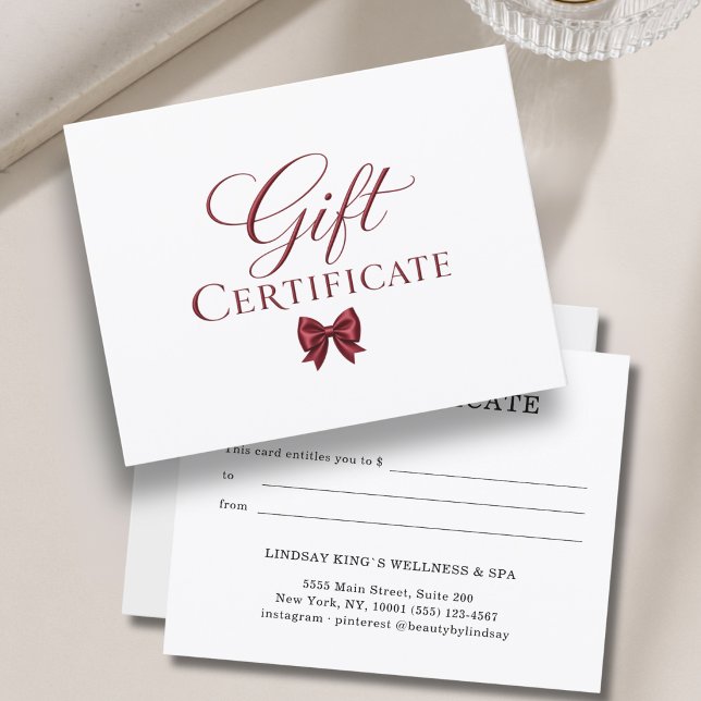 Elegant  Bow White Red Gift Certificate (Elegant Bow White Red Gift Certificate)
