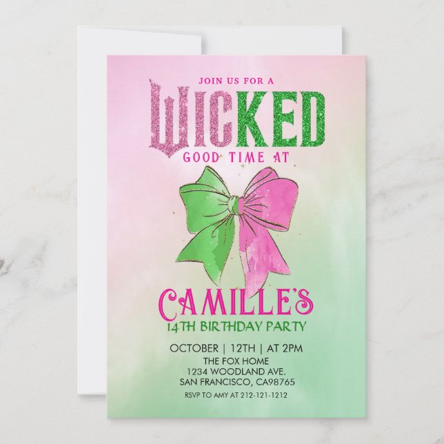 Elegant Bow Wicked Girl Birthday Party  Invitation (Front)