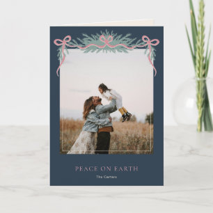 Elegant Bow with Greenery Folded Christmas Photo Holiday Card