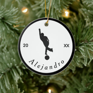 Elegant Bowling Theme Bowler Black White His Name  Ceramic Tree Decoration
