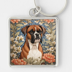 Elegant Boxer Dog William Morris Inspired  Key Ring