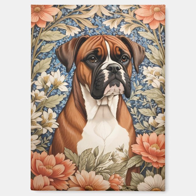 Elegant Boxer Dog William Morris Inspired  Magnet (Front)