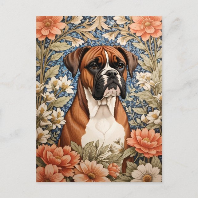 Elegant Boxer Dog William Morris Inspired  Postcard (Front)