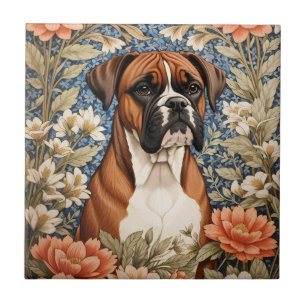 Elegant Boxer Dog William Morris Inspired Tile