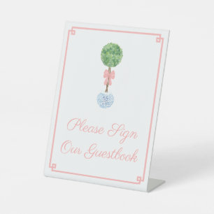 Elegant Boxwood Baby Girl Baby Shower Guestbook Pedestal Sign