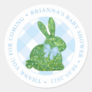 Elegant Boxwood Topiary Rabbit Blue Bow Favour  Classic Round Sticker