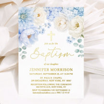 Elegant Boy Baptism Dusty Blue Floral Real Gold