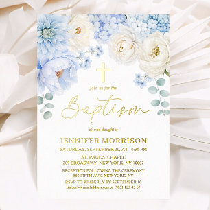 Elegant Boy Baptism Dusty Blue Floral Real Gold