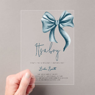 Elegant Boy Blue Bow Baby Shower Acrylic Invitations