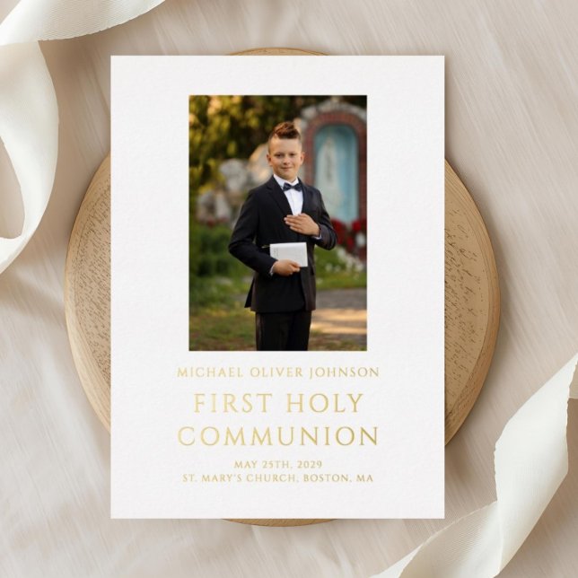 Elegant Boy Photo First Communion Gold (Elegant Boy Photo First Communion Gold Foil Invitation)