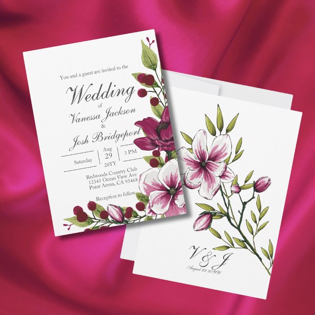 Elegant Boysenberry Floral Vibrant Green Wedding Invitation (Creator Uploaded)