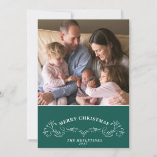 Elegant Bracket Dark Teal and White Holiday Photo Card