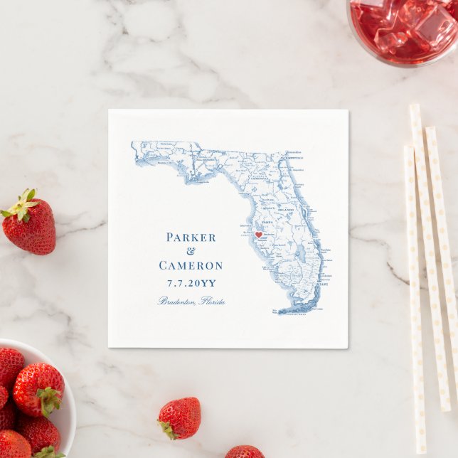 Elegant Bradenton Florida Map Wedding  Napkin (Insitu)