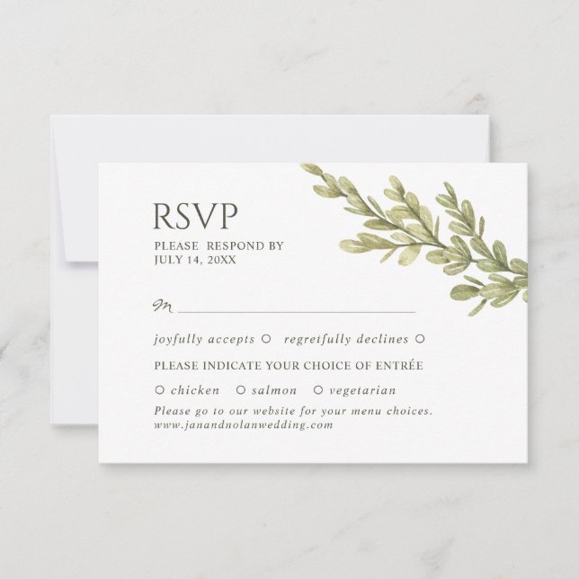 Elegant branch of greenery. Botanical wedding RSVP (Front)