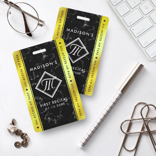 Elegant Brass / Gold Foil Black Marble VIP Event ID Badge