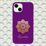 Elegant Breathe Purple and Gold Mandala Case-Mate iPhone 14 Case<br><div class="desc">This elegant design features a gold floral mandala with your name underneath it. Type your name, or a message like "Breathe" or "Namaste" if you prefer, in the Personalised section. If you like mindfulness, meditation, or yoga, this design might be just the right touch. A mandala is a geometric symbol...</div>