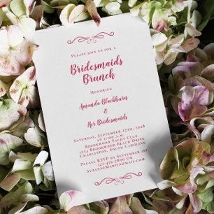 Elegant Bridal Brunch Bridesmaids Magenta Red Chic Invitation