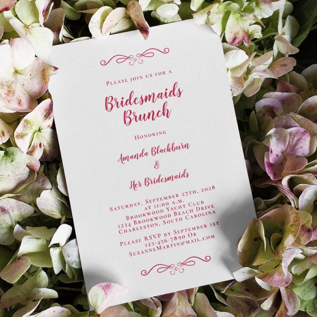 Elegant Bridal Brunch Bridesmaids Magenta Red Chic Invitation (Elegant Bridal Brunch Bridesmaids Magenta Red Chic Invitation)
