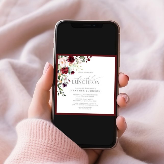 Elegant Bridal Luncheon Floral Burgundy Invitation (Creator Uploaded)