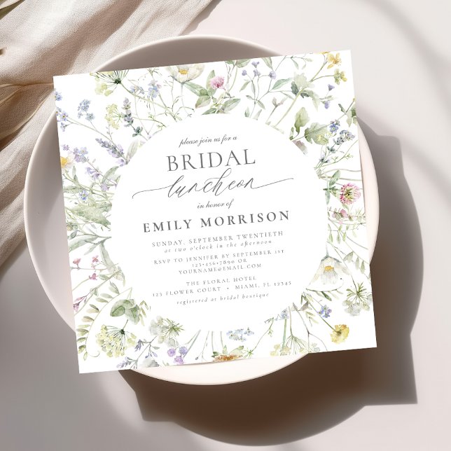 Elegant Bridal Luncheon Wildflower Sage Green Invitation (Creator Uploaded)