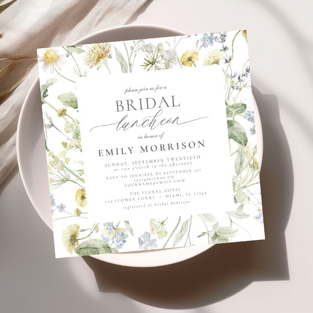 Elegant Bridal Luncheon Wildflower Sage Green Invitation (Creator Uploaded)