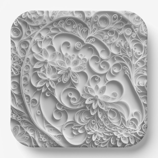 Elegant Bridal Paper Quilling Design Paper Plate (Front)