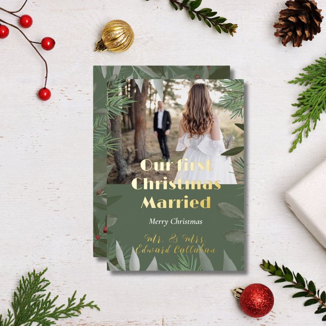 Elegant Bridal Photo Green 1st Christmas Married  (Creator Uploaded)