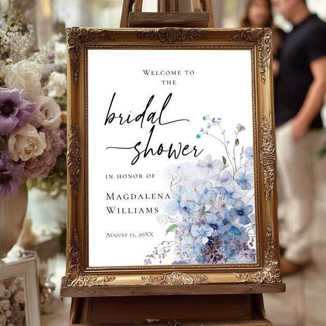Elegant Bridal Shower blue wildflowers welcome Poster (Creator Uploaded)