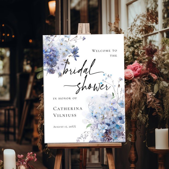 Elegant Bridal Shower blue wildflowers welcome Poster (Creator Uploaded)