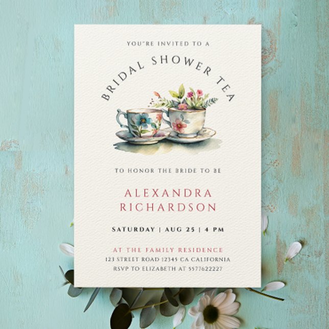 Elegant Bridal Shower Botanical Tea Watercolor  Invitation (Creator Uploaded)