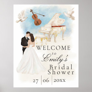 Elegant Bridal Shower  Bride & Groom  Piano Violin Poster