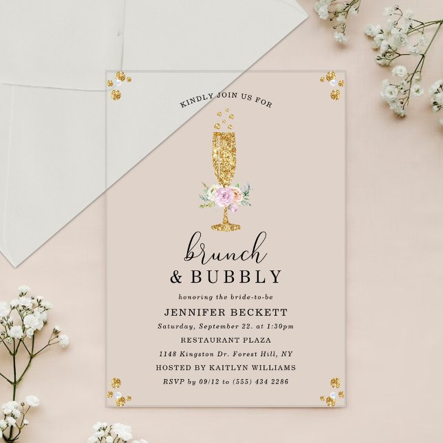 Elegant Bridal Shower Brunch & Bubbly Acrylic Invitations (Creator Uploaded)