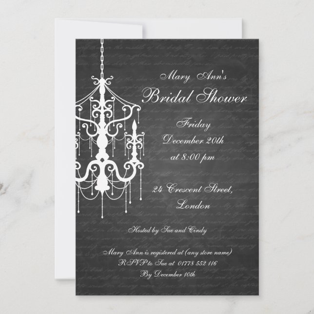 Elegant Bridal Shower Chandelier Black Invitation (Front)
