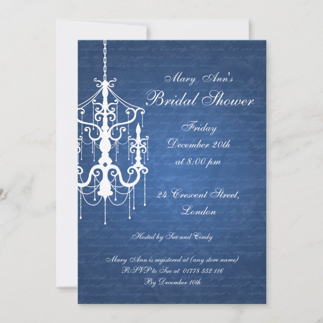 Elegant Bridal Shower Chandelier Blue Invitation (Front)