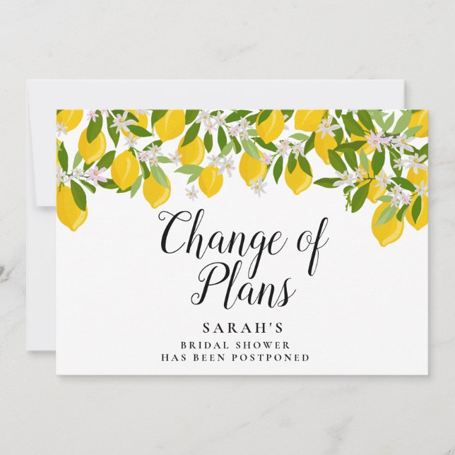 Elegant Bridal Shower Change of Plans Lemons Invitation (Front)