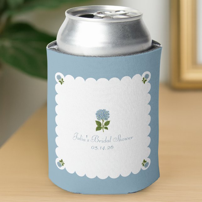 Elegant Bridal Shower Classic Dusty Blue Hydrangea Can Cooler (Creator Uploaded)