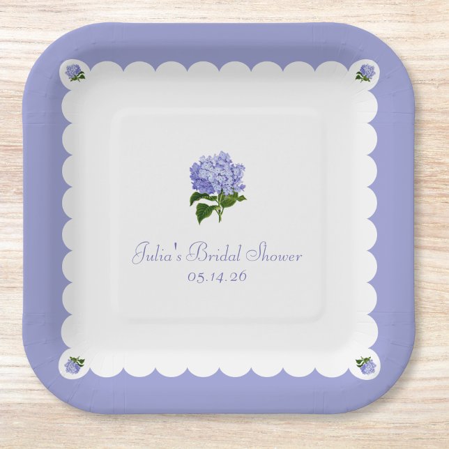 Elegant Bridal Shower Classic Hydrangea Scalloped Paper Plate (Creator Uploaded)