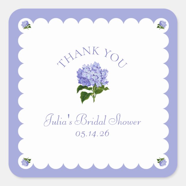 Elegant Bridal Shower Classic Hydrangea Scalloped Square Sticker (Front)
