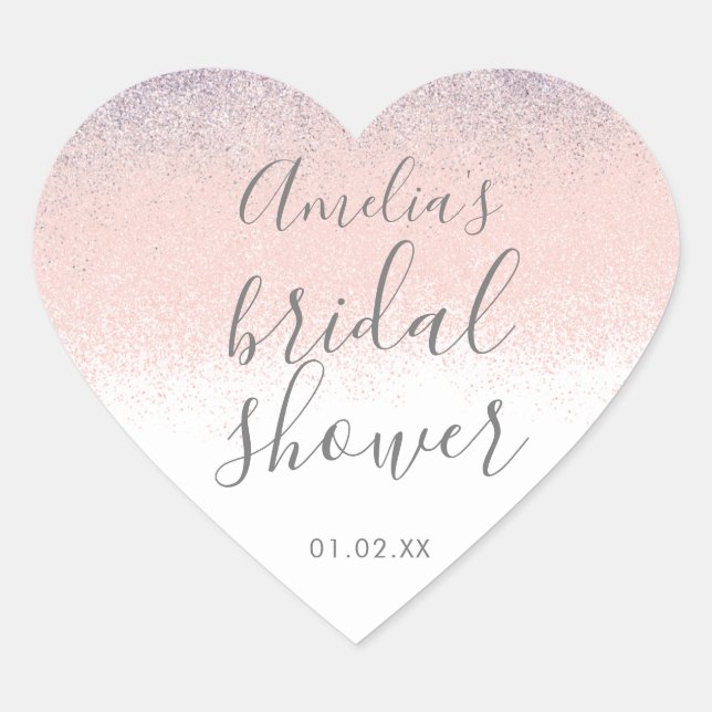 Elegant Bridal Shower Faux Ombré Glitter Pink   Heart Sticker (Front)
