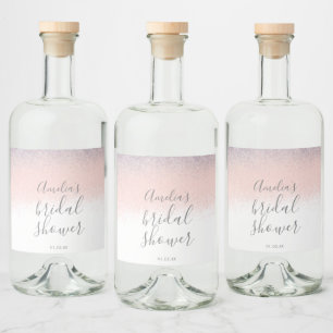 Elegant Bridal Shower Faux Ombré Glitter Pink Liquor Bottle Label