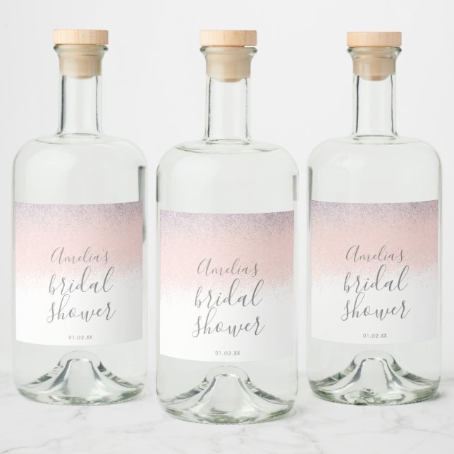 Elegant Bridal Shower Faux Ombré Glitter Pink   Liquor Bottle Label (Bottles)