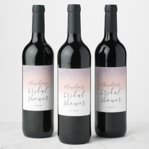Elegant Bridal Shower Faux Ombré Glitter Pink   Wine Label