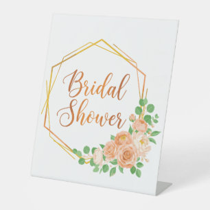 Elegant Bridal Shower Floral and Gold Art Pedestal Sign