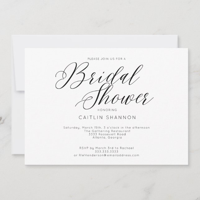 Elegant Bridal Shower Formal Black White Invitation (Front)
