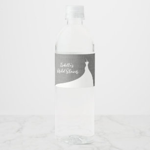 Elegant Bridal Shower grey linen Water Bottle Label
