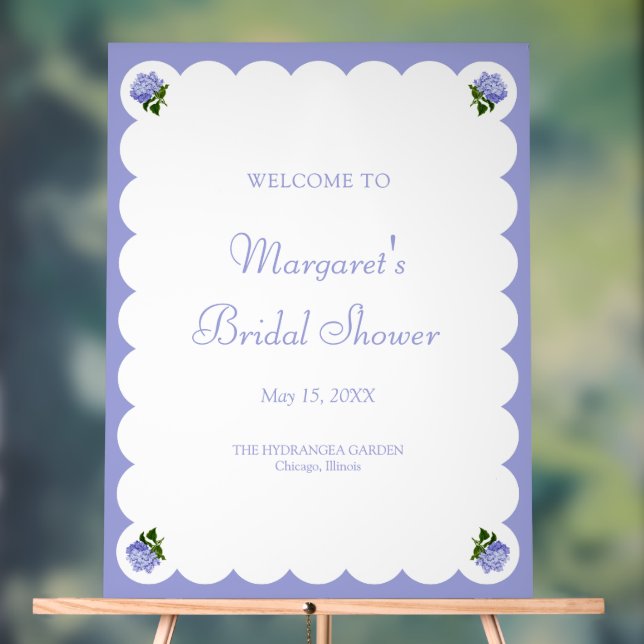 Elegant Bridal Shower Hydrangea Welcome Sign (Neutral)